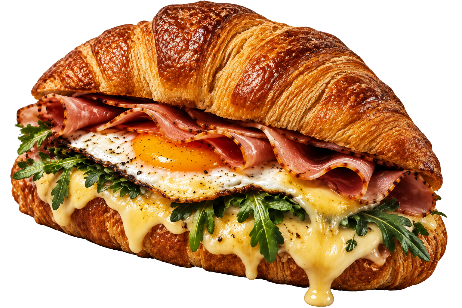Grilled cheese, egg, ham and rocket salad giant croissant