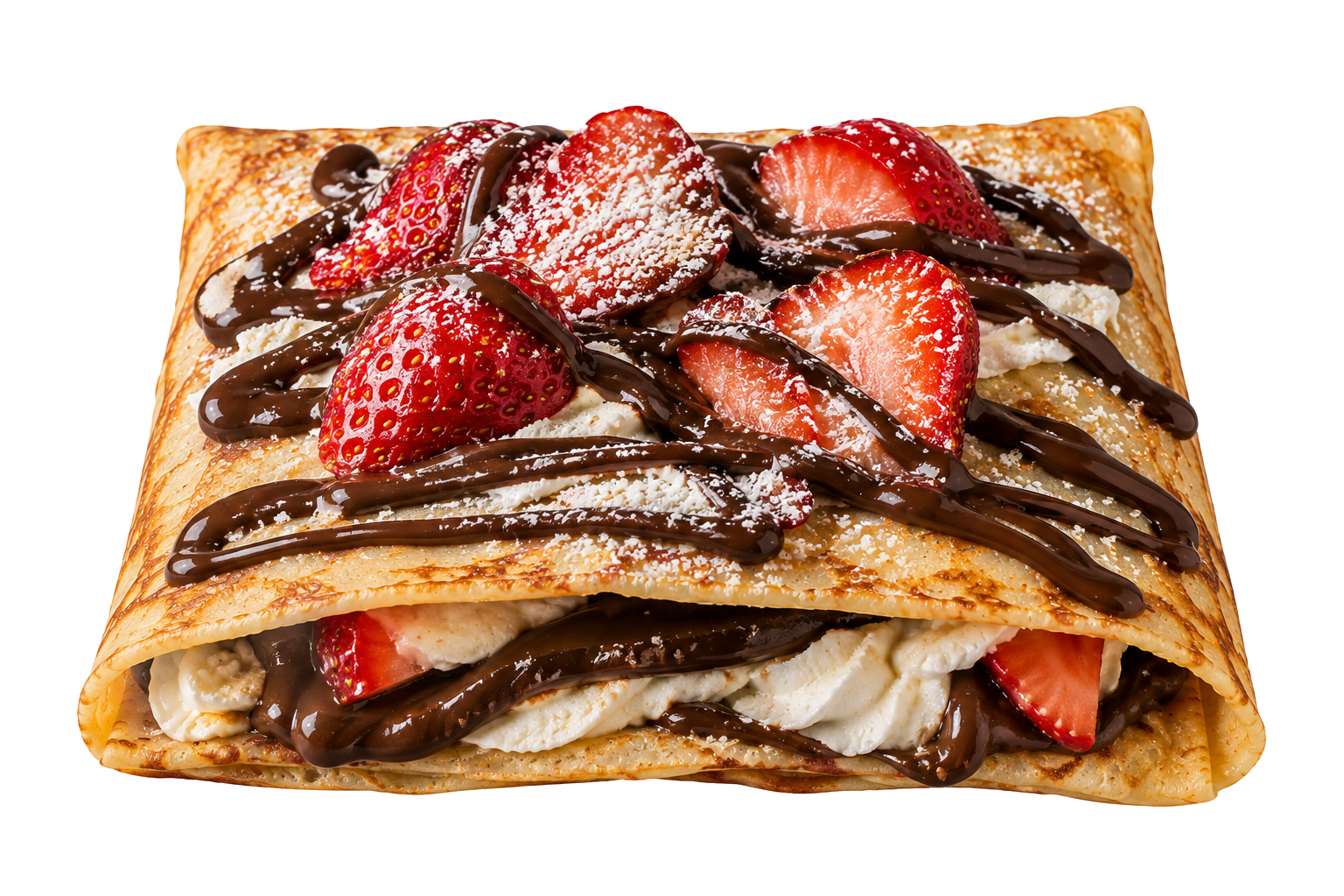 Strawberries, choc, Nutella and cream crêpe